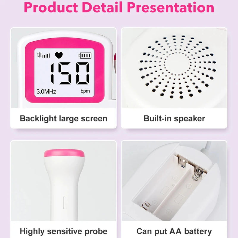 LCD - Doppler Prenatal - Detector de batimentos cardíacos 3.0MHz